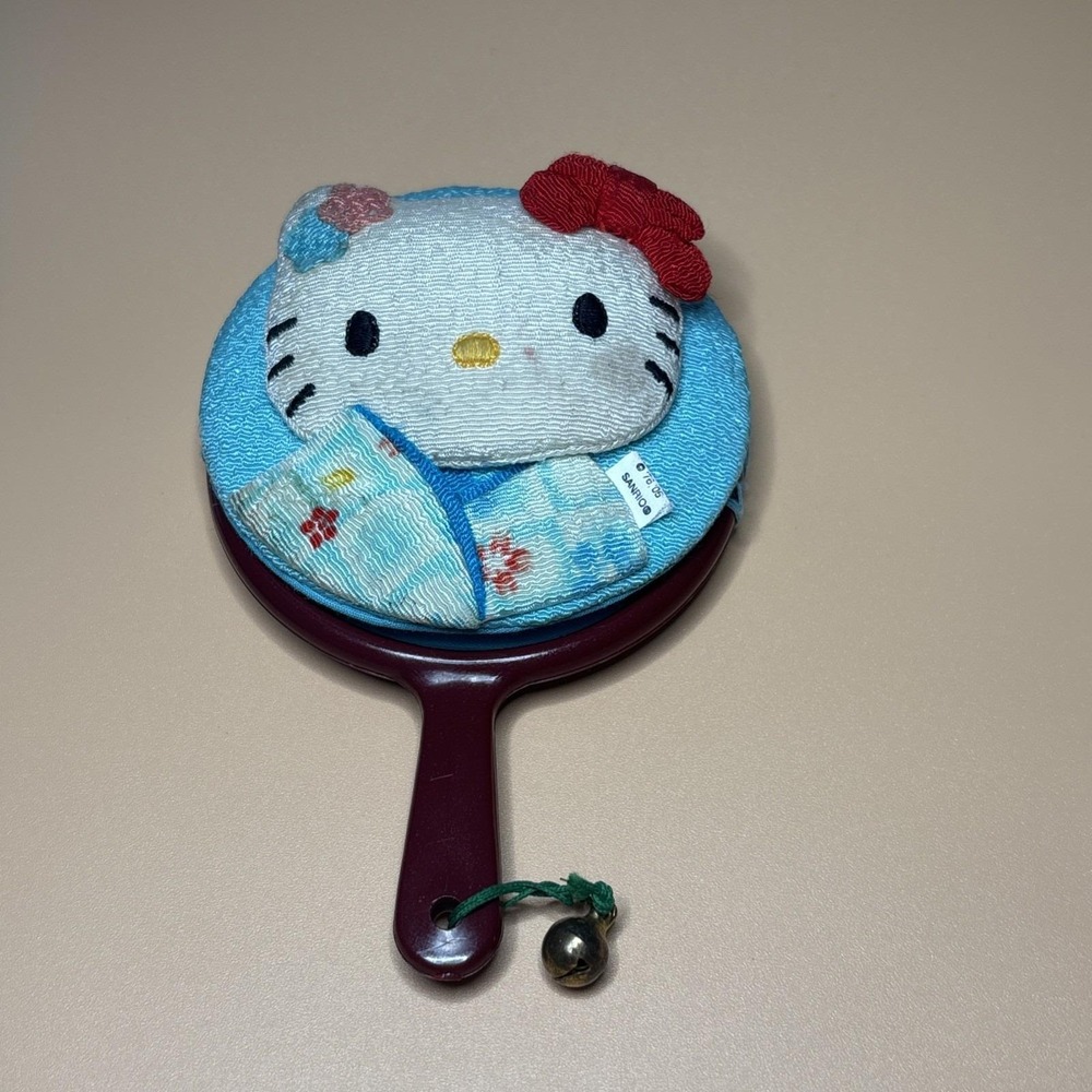 Sanrio Hello Kitty Hand Mirror OS Blue Burgundy Good Vintage 3D Plush Kimono